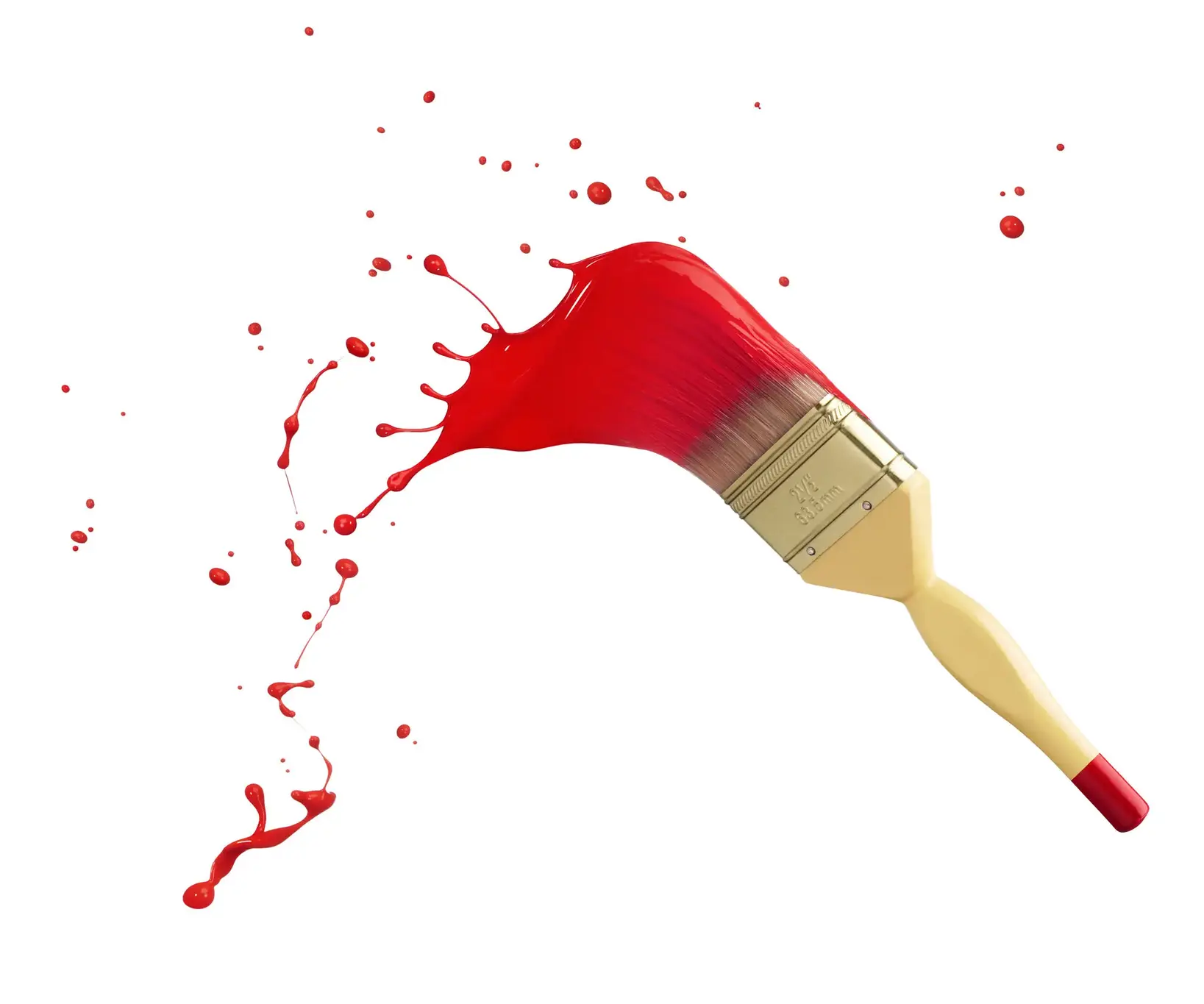 Paintbrush with splattering red paint.