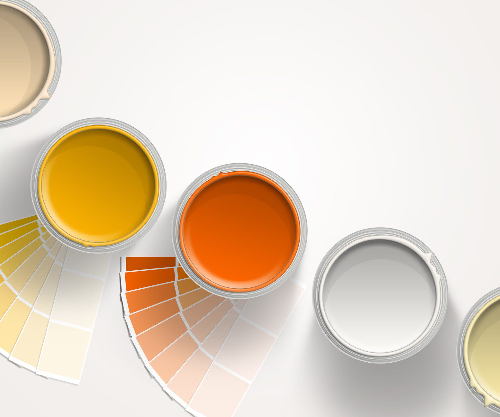 Paint cans with matching color swatches.